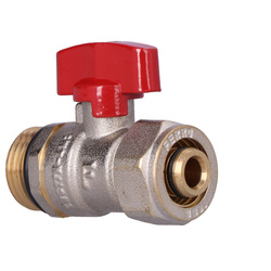 Kurek kulowy do rur wielowarstwowych 16x2mm, wkrętny, czerwony uchwyt, 1/2 cala, F-Comfort